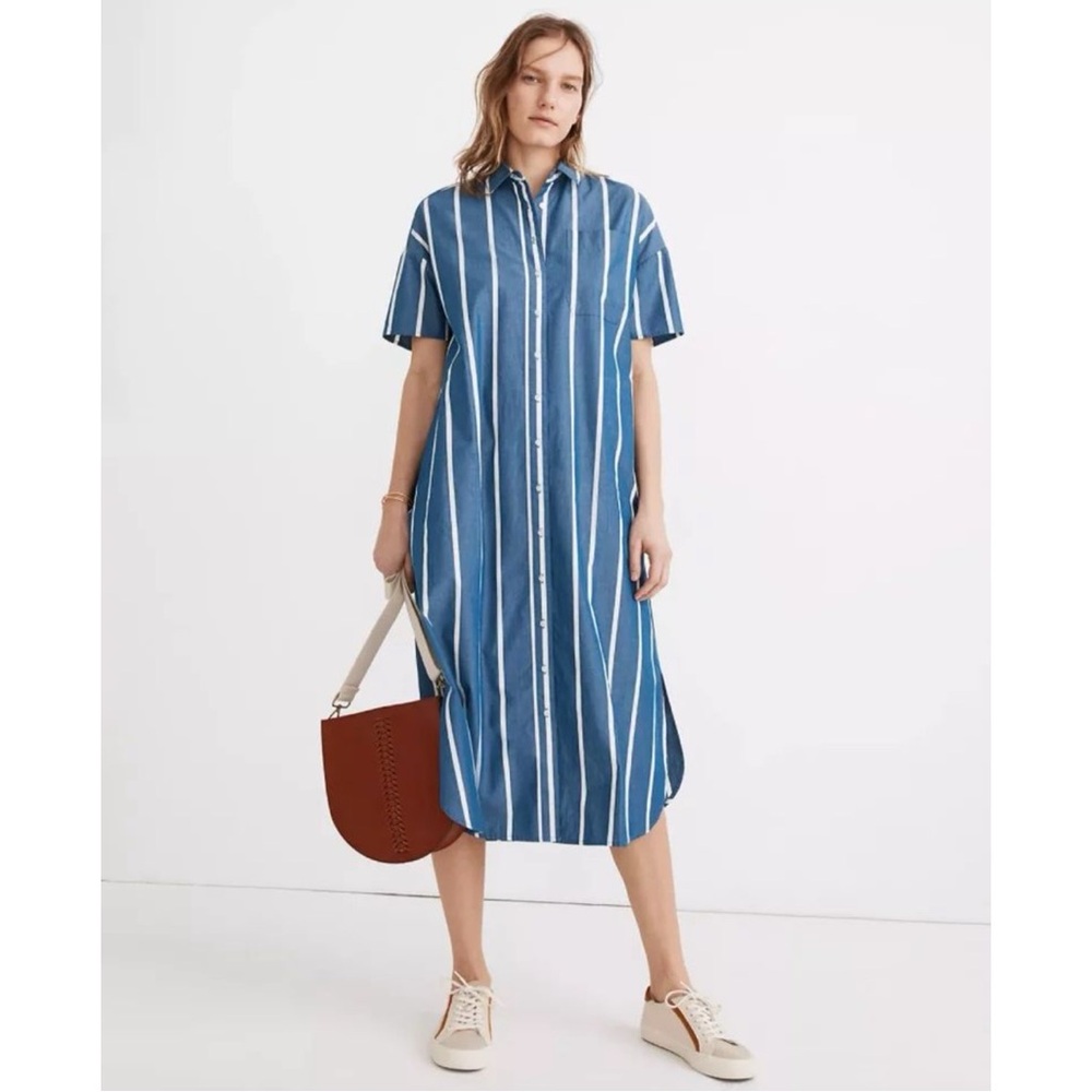 Madewell Oversized Midi Blue White Striped Summer Shirtdress